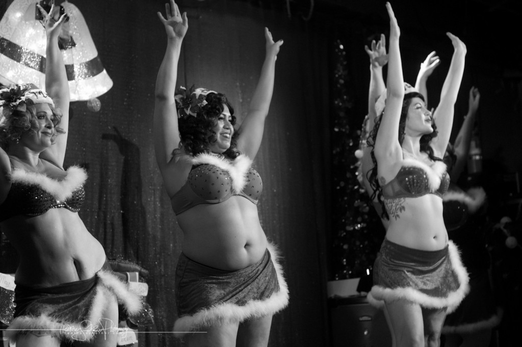 Rock Candy Burlesque during their "Rockin' Around the Christmas Tree" act.